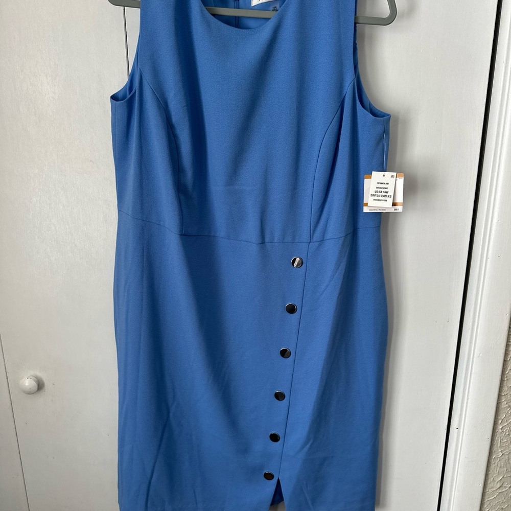 Kasper Royal Blue Midi Dress with Button Accents